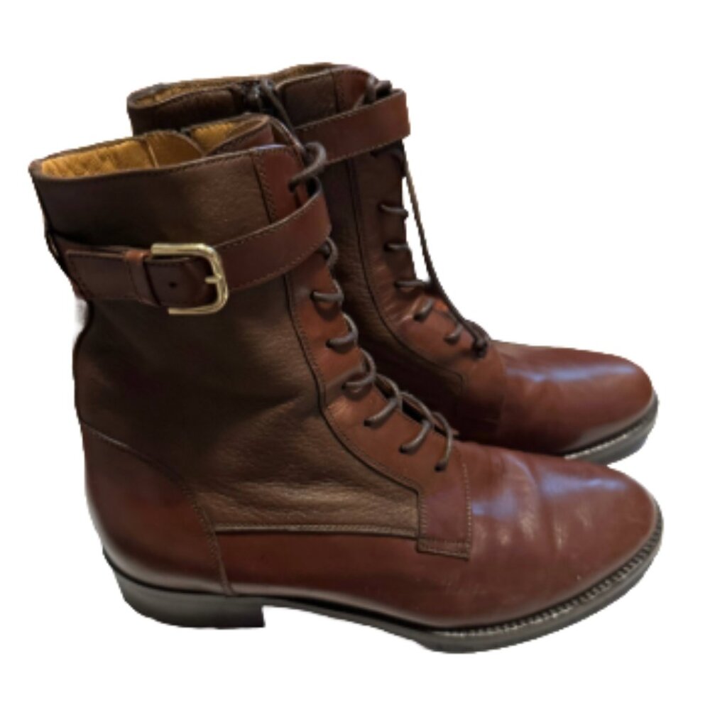 Ann Mashburn Dark Brown Leather Combat Boots (with zipper) – Size 36